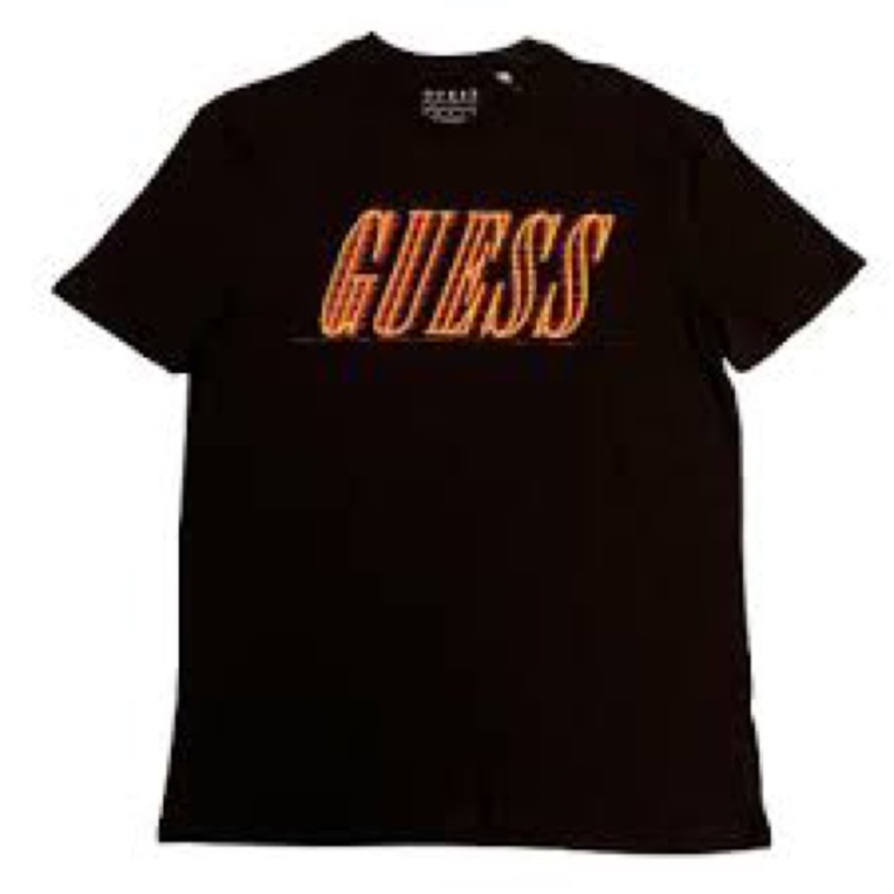 Guess - Mens RARE Graphic T-Shirt Black Tee Raised Lettering Fiery Logo - Picture 4 of 16